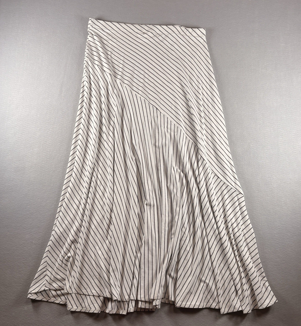 Chico's Women's Size 2 White Black Striped Bias Cut Maxi Skirt Pull On
